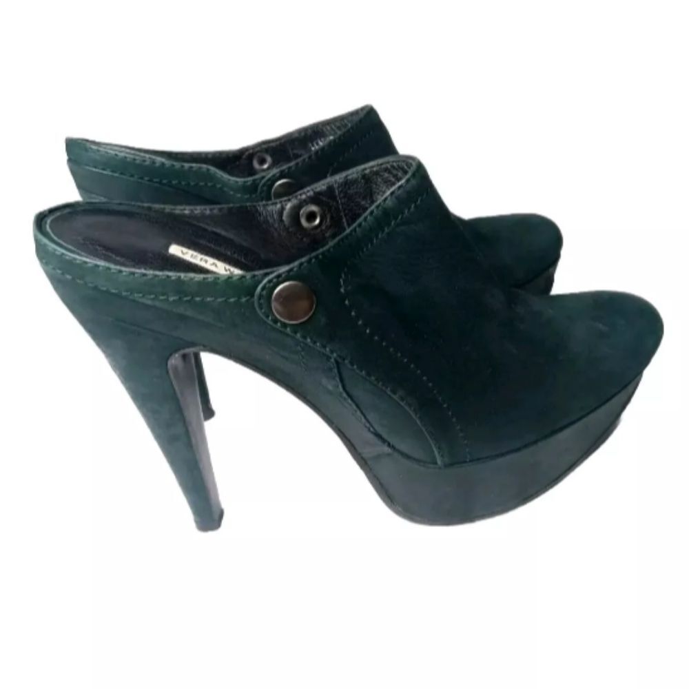 Vera Wang Lavender Platform Mules Clog Heels Women's Size 7.5 Dark Forest Green